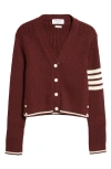 Thom Browne 4-bar Baby Cable Knit Crop Cardigan In Dark Red