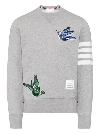 Thom Browne 4-bar Bird-appliqué Sweatshirt In Gray