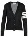 Thom Browne Wool Cardigan With Playful Gingerbread Features And Striped Sleeve In Black