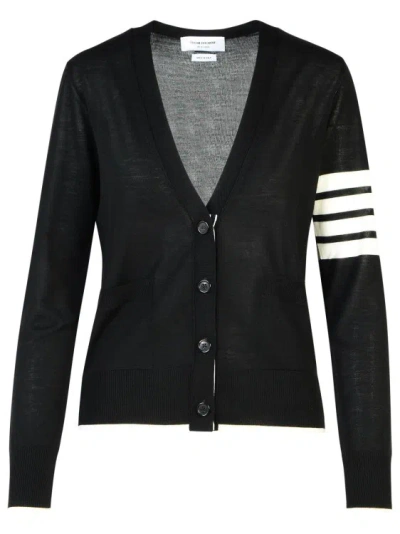 Thom Browne Wool Cardigan With Playful Gingerbread Features And Striped Sleeve In Black