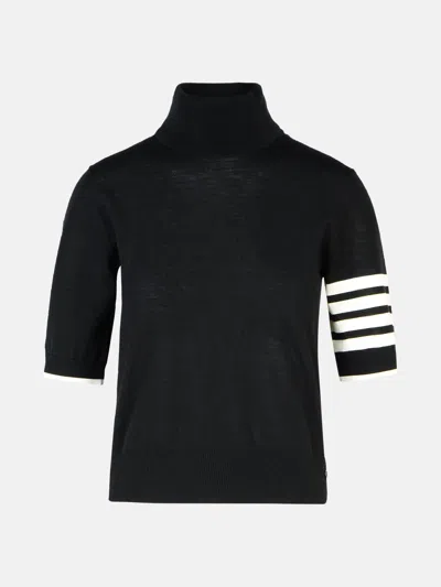 Thom Browne Wool Turtleneck Sweater With Side Button Detail In Black