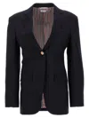 Thom Browne Woman Midnight Blue Wool Blazer In Blue