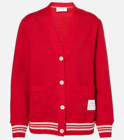 THOM BROWNE 4-BAR BOUCLE-TRIMMED COTTON CARDIGAN