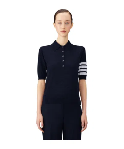 Thom Browne 4-bar Button Detailed Short-sleeved Polo Shirt In Black