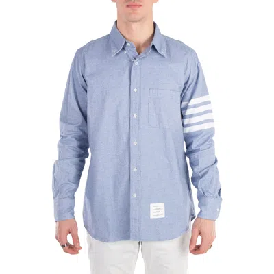 Thom Browne 4 Bar Button Down Flannel Shirt In Blue