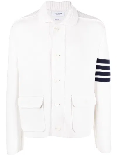 Thom Browne 4-bar Buttoned Cardigan In White