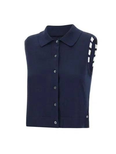 Thom Browne 4bar Buttondown Sleeveless Cropped In Blue