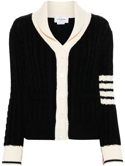 Thom Browne 4-bar Cable-knit Cardigan In Navy