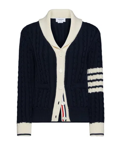 Thom Browne 4-bar Cable-knit Cardigan In Blue