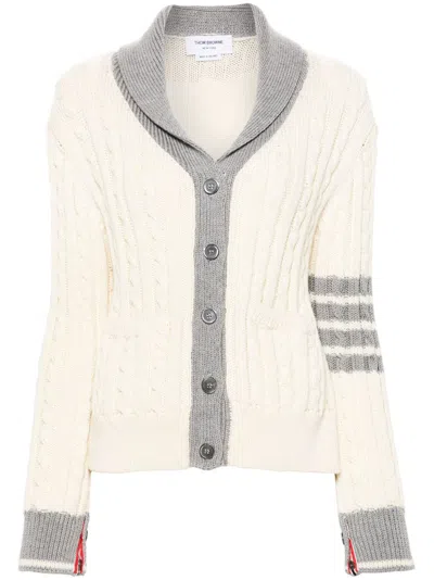 Thom Browne 4-bar Cable-knit Cardigan In White