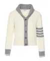 Thom Browne 4-bar Cable Knit Virgin Wool Shawl Cardigan In White