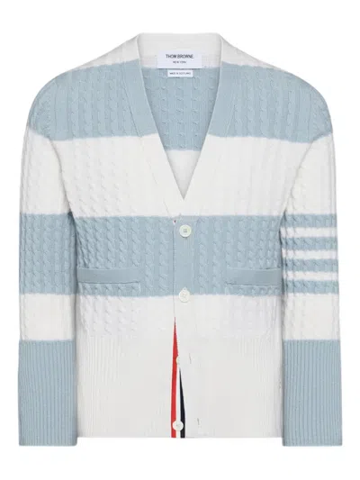Thom Browne 4-bar Cable-knit Cardigan In Blue