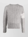 THOM BROWNE 4-BAR CABLE-KNIT CREW NECK SWEATER WITH LONG SLEEVES