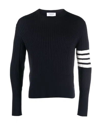 Thom Browne 4-bar Stripe Detailed Crewneck Jumper In Blue