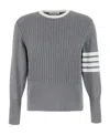 Thom Browne Placed Baby Cable 4-bar Cotton Sweater In Gray