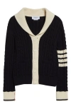 Thom Browne 4-bar Cable Knit Virgin Wool Shawl Cardigan In Navy