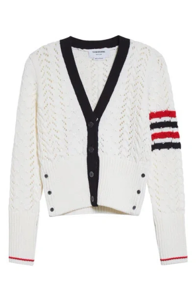 Thom Browne 4-bar Cable Stitch Virgin Merino Wool Cardigan In White