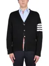 Thom Browne Black Fine Merino Wool V-neck 4-bar Cardigan