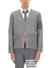 Thom Browne Striped V-neck Ribbed Cardigan With Long Sleeves In Gray