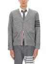 Thom Browne Striped V-neck Ribbed Cardigan With Long Sleeves In Gray