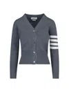 Thom Browne Gray Intarsia Geese 4-bar V-neck Cardigan In Gray