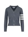 Thom Browne Gray Intarsia Geese 4-bar V-neck Cardigan In Gray