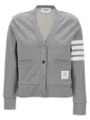 Thom Browne V-neck Grey Virgin Wool Cardigan In Gray