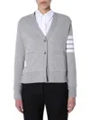 Thom Browne Four Bar Stripe Cotton Blend Knit V-neck Cardigan In Gray