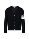 Thom Browne Striped Wool Cardigan In Black