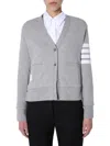 Thom Browne Four Bar Stripe Cotton Blend Knit V-neck Cardigan In Gray