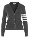 Thom Browne V-neck Grey Virgin Wool Cardigan In Med Grey