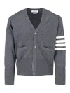 Thom Browne 4-bar Grey Virgin Wool Cardigan In Gris