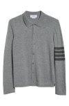 Thom Browne 4-bar Stripe Cashmere Polo Top In Light Grey