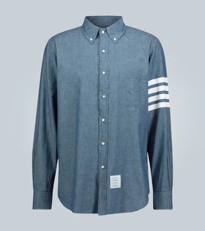Thom Browne Button-down Collar Striped Cotton-flannel Shirt In Blue