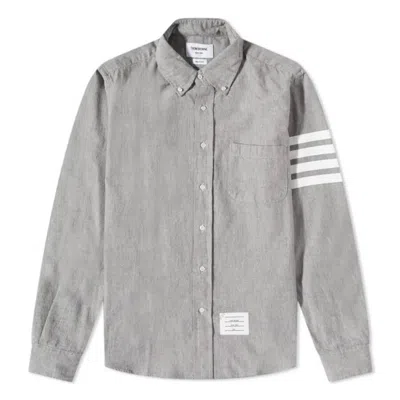 THOM BROWNE THOM BROWNE 4-BAR CHAMBRAY SHIRT IN MED GREY