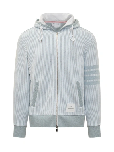 Thom Browne 4-bar Cotton And Silk Hoodie In Light Blue