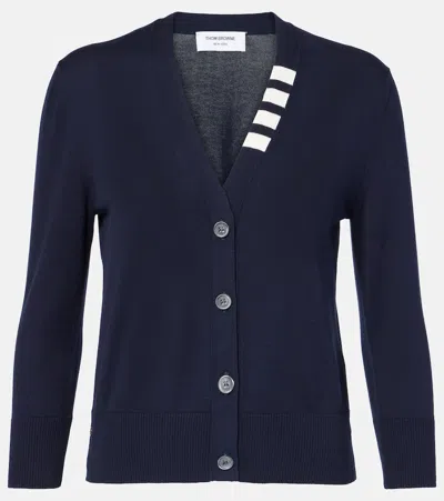 Thom Browne 4-bar Cotton Cardigan In Blue