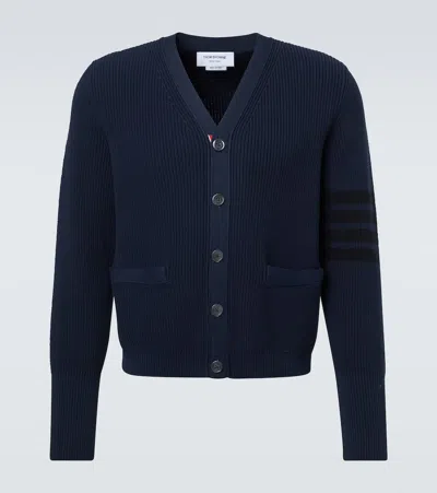 Thom Browne 4-bar Cotton Cardigan In Blue