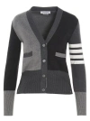 Thom Browne Stripe Sleeve Colourblock Cashmere Cardigan In Gray