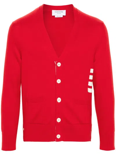 Thom Browne 4-bar Cotton Cardigan In Red