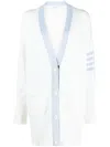 Thom Browne Oversize Cotton Cardigan With Striped Sleeve Detail In White