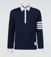 Thom Browne Cotton Polo Shirt With White Collar And Cuffs In Blue