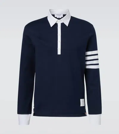 Thom Browne 4-bar Cotton Jersey Polo Sweater In Blue