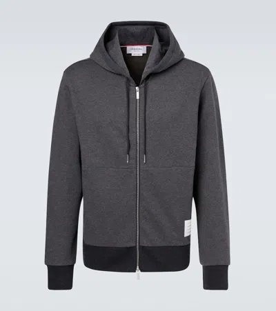 THOM BROWNE 4-BAR COTTON JERSEY ZIP-UP HOODIE