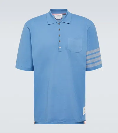 Thom Browne Piqué Polo Shirt With A Wavy Design In Blue