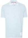 Thom Browne Light Blue Polo Shirt With Four Stripe Detail And Logo Patch On The Front In Cotton Man In Blue