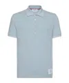 Thom Browne Light Blue Polo Shirt With Four Stripe Detail And Logo Patch On The Front In Cotton Man In Blue