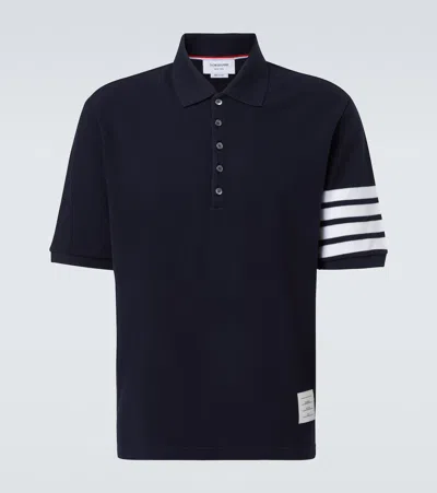 Thom Browne 4-bar Cotton Polo Shirt In Blue