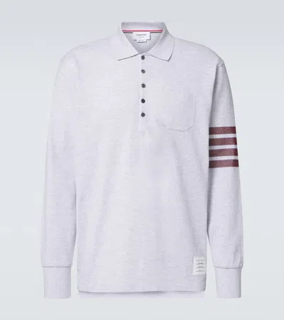 Thom Browne 4-bar Cotton Polo Shirt In Grey