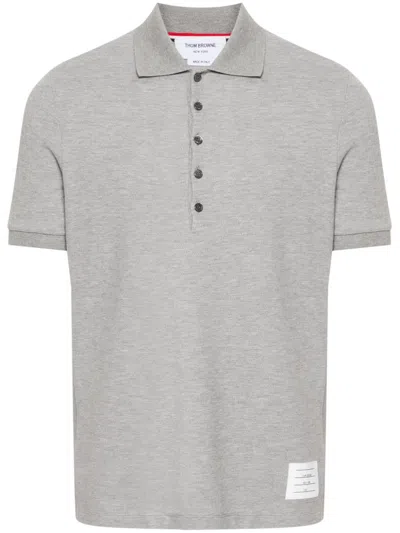 Thom Browne 4-bar Cotton Polo Shirt In Grey